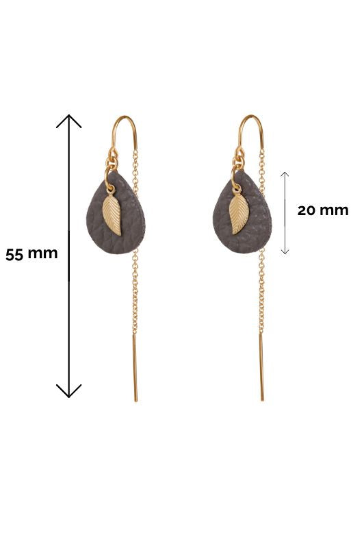 Earrings leaf mini me*leather gold filled*ear chain