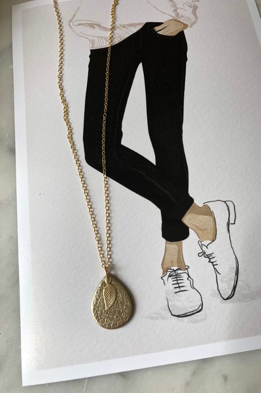 Ketting leaf mini me*leer gold filled
