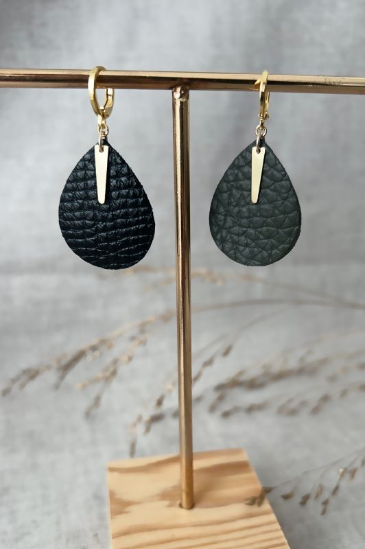 Earrings spiky little love*leather gold filled