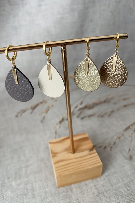 Earrings spiky little love*leather gold filled