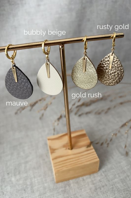 Earrings spiky little love*leather gold filled