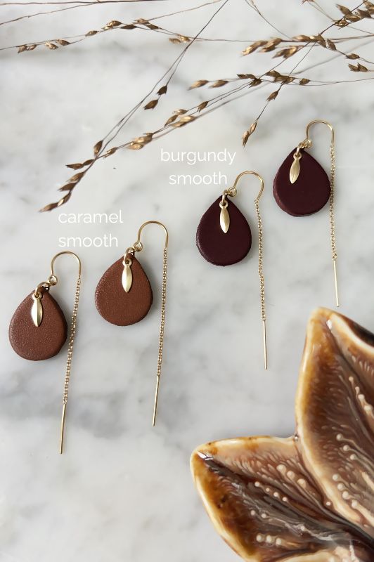 Spiky mini me earrings*leather gold filled*ear chain