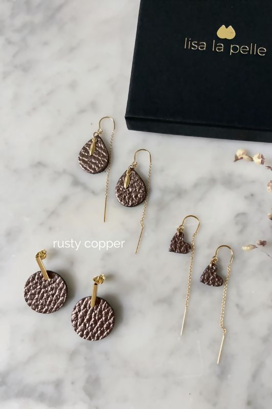 Spiky mini me earrings*leather gold filled*ear chain