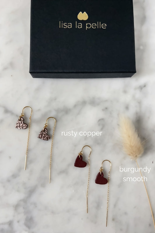 Earrings true to your heart*leather gold filled*ear chain