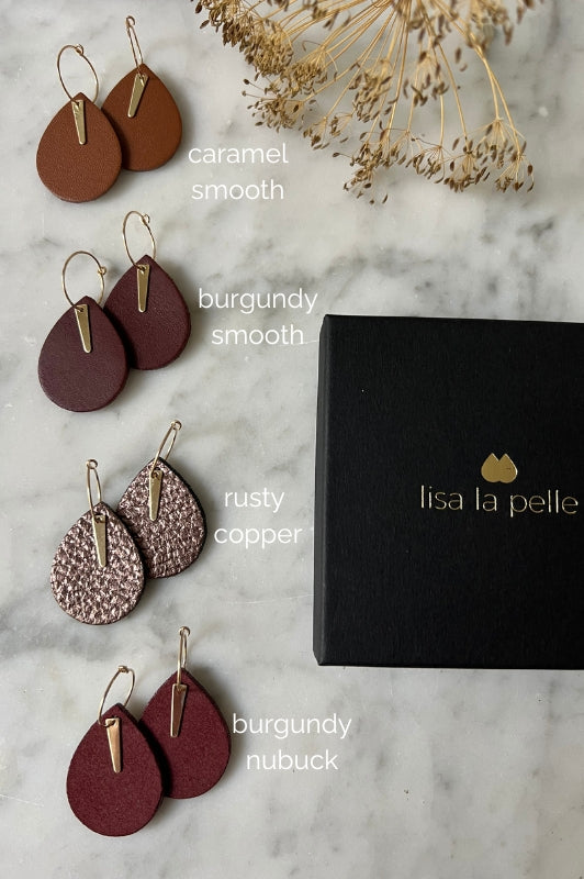 Earrings spiky little love*leather gold filled