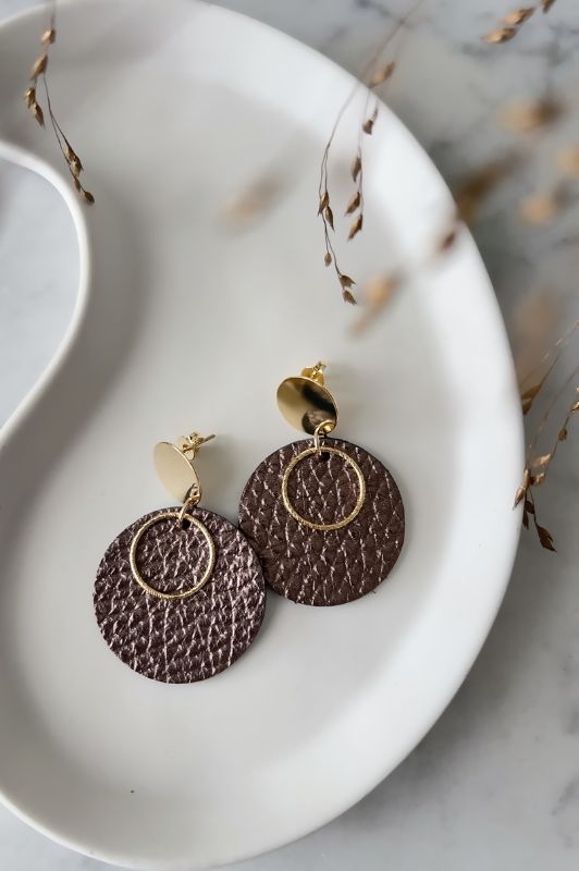 Earrings miss coco*leather gold filled