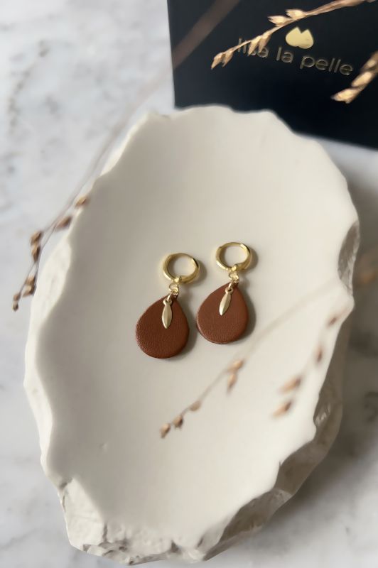 Earrings spiky mini me*leather gold filled*clip