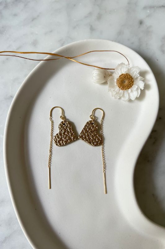 Earrings true love*leather gold filled*ear chain