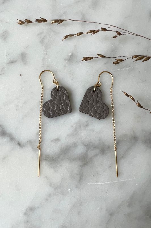 Earrings true love*leather gold filled*ear chain