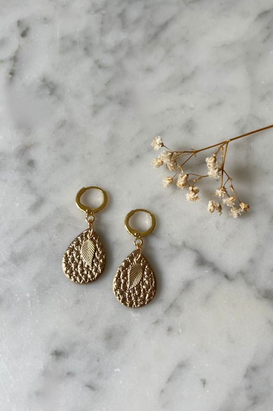 Earrings leaf mini me*leather gold filled*clip