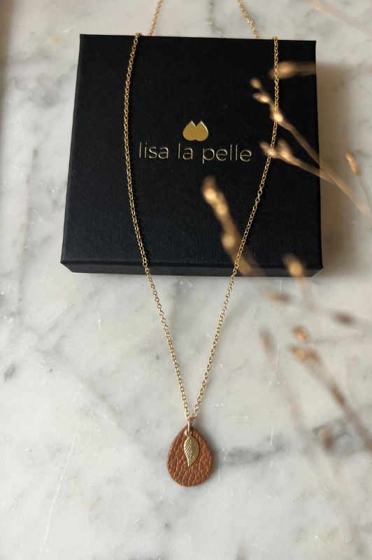 Ketting leaf mini me*leer gold filled