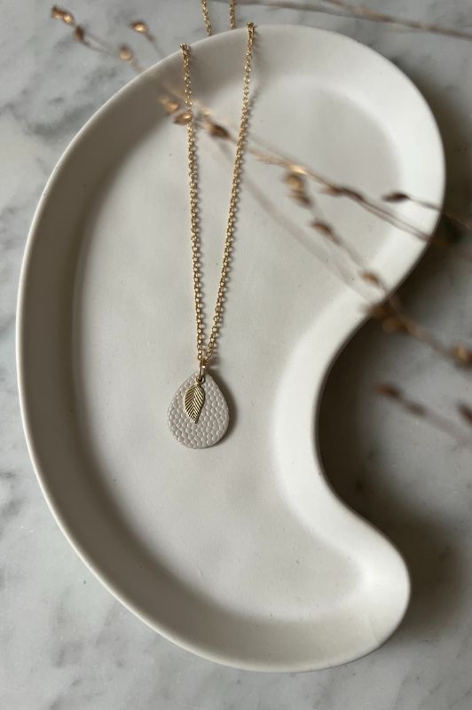 Ketting leaf mini me*leer gold filled