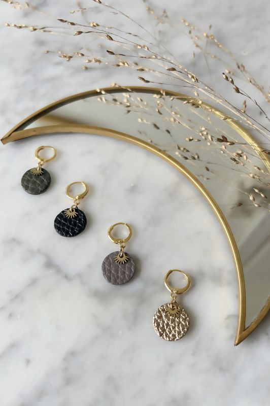 Earrings mini eye in love*leather gold filled*clip