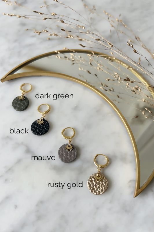 Earrings mini eye in love*leather gold filled*clip