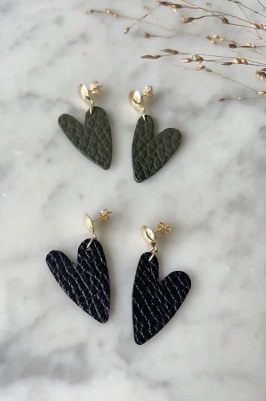 Earrings big love*leather gold filled*stud