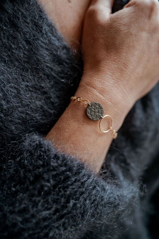 Bracelet mini eye*leather gold filled
