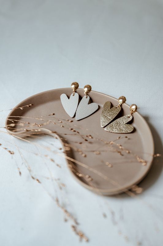 Earrings big love*leather gold filled*stud