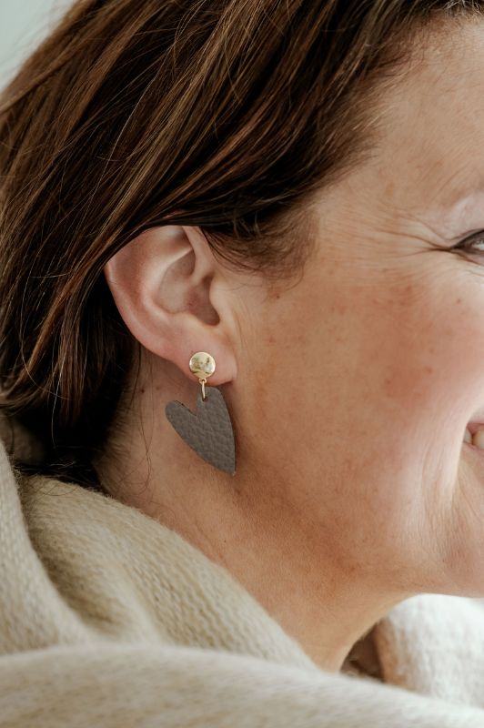 Earrings big love*leather gold filled*stud