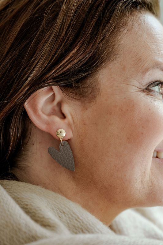 Earrings big love*leather gold filled*stud