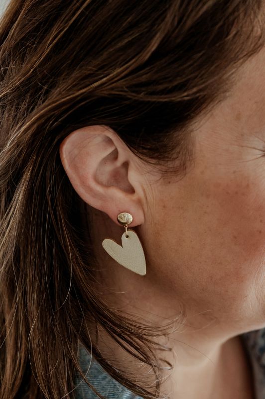 Earrings big love*leather gold filled*stud