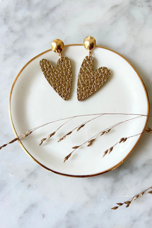 Earrings big love*leather gold filled*stud