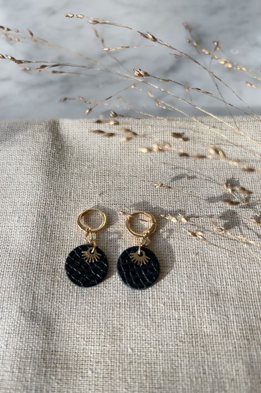 Earrings mini eye in love*leather gold filled*clip