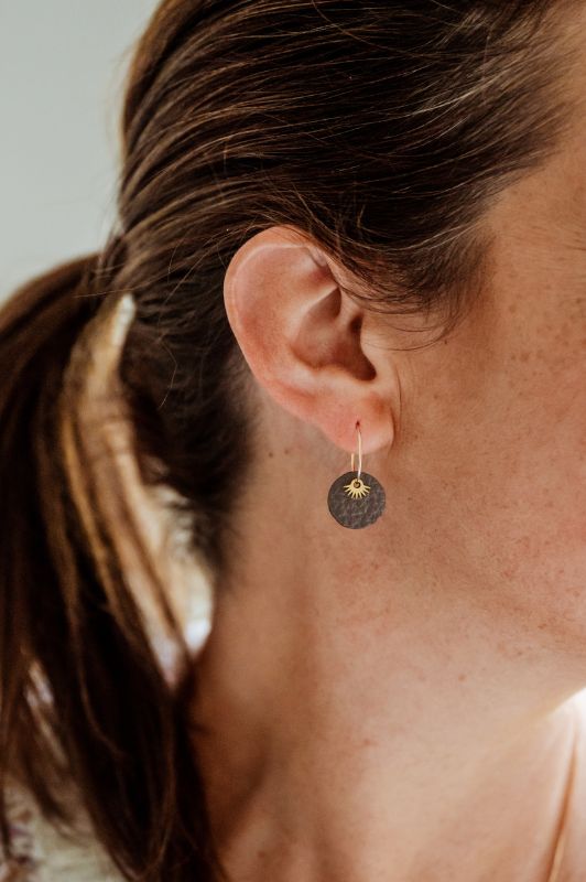 Earrings mini eye in love*leather gold filled*basic