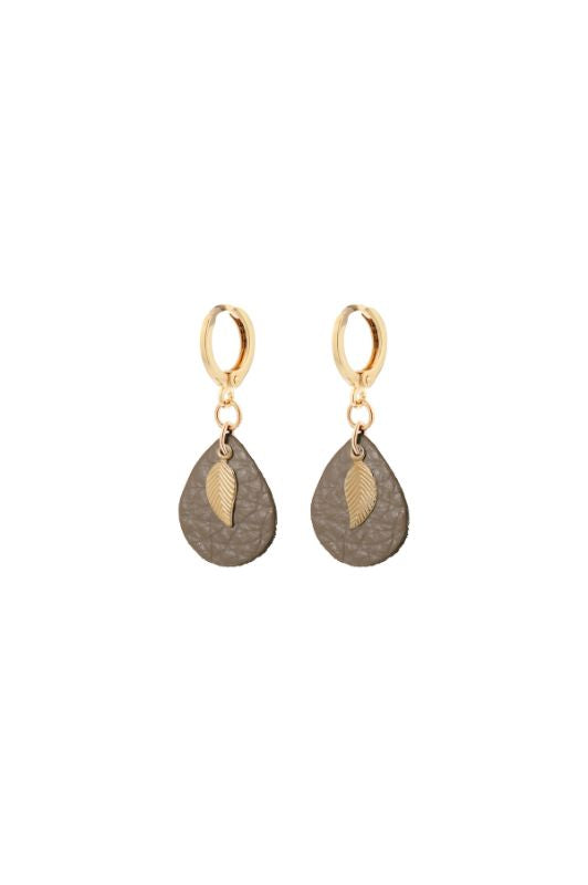 Earrings leaf mini me*leather gold filled*clip