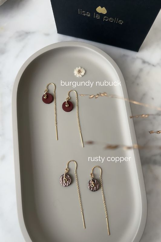 Earrings see through beautiful*leather gold filled*ear chain