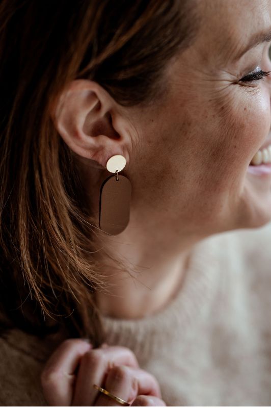 Earrings julia's mini me*leather gold filled*basic