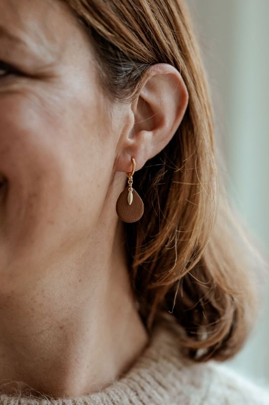 Oorbellen spiky mini me*leer gold filled*clip