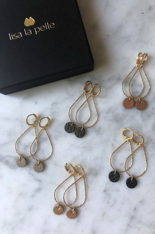 Earrings Moo's love drop*leather gold filled*structure