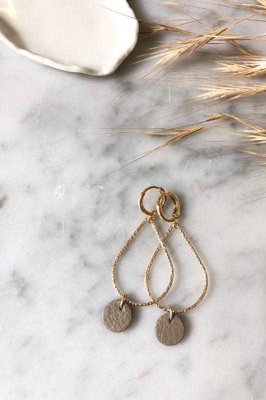 Earrings Moo's love drop*leather gold filled*structure