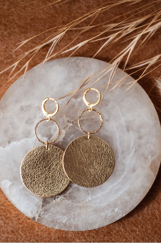 Earrings coco love*leather gold filled