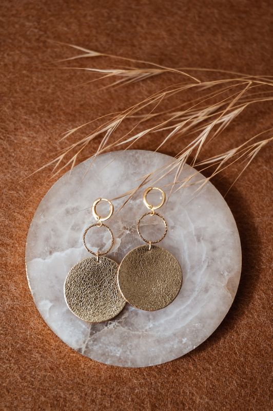 Earrings coco love*leather gold filled