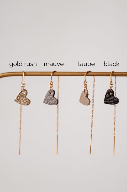 Earrings true to your heart*leather gold filled*ear chain