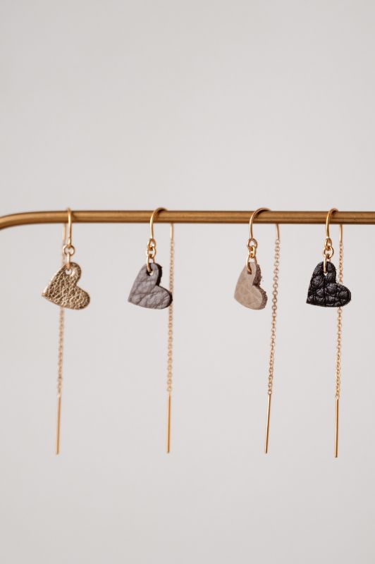 Earrings true to your heart*leather gold filled*ear chain