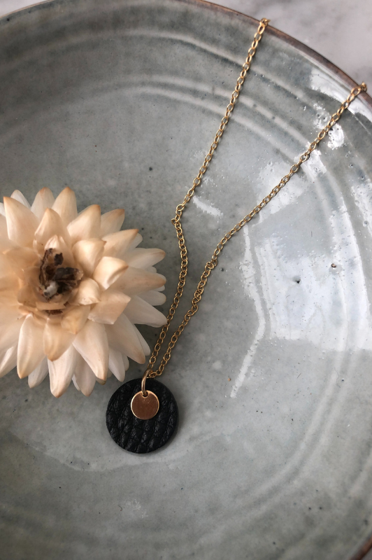 Necklace mini eye on you*leather gold filled