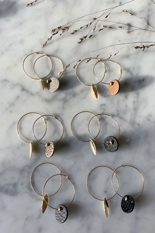 Earrings spiky with grace*leather gold filled