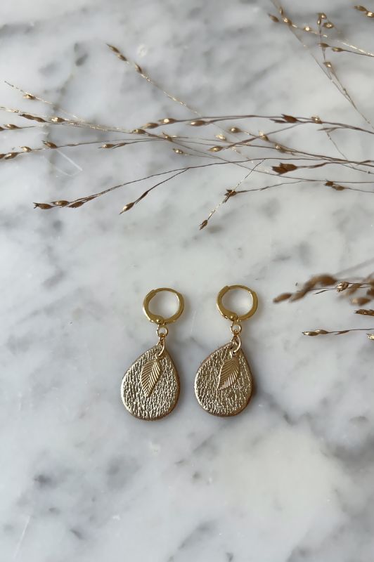 Earrings leaf mini me*leather gold filled*clip
