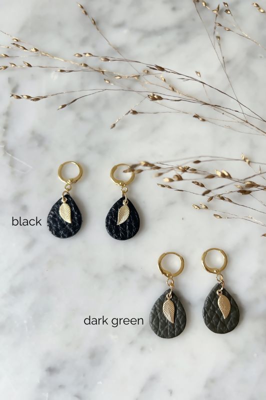 Earrings leaf mini me*leather gold filled*clip