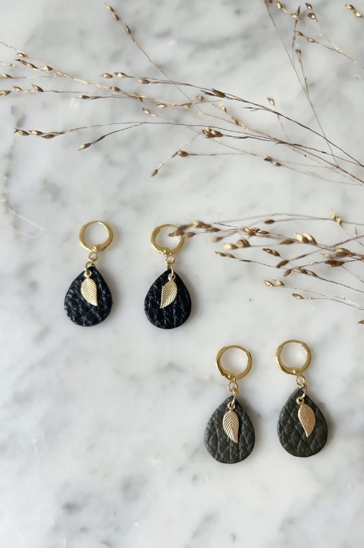 Earrings leaf mini me*leather gold filled*clip