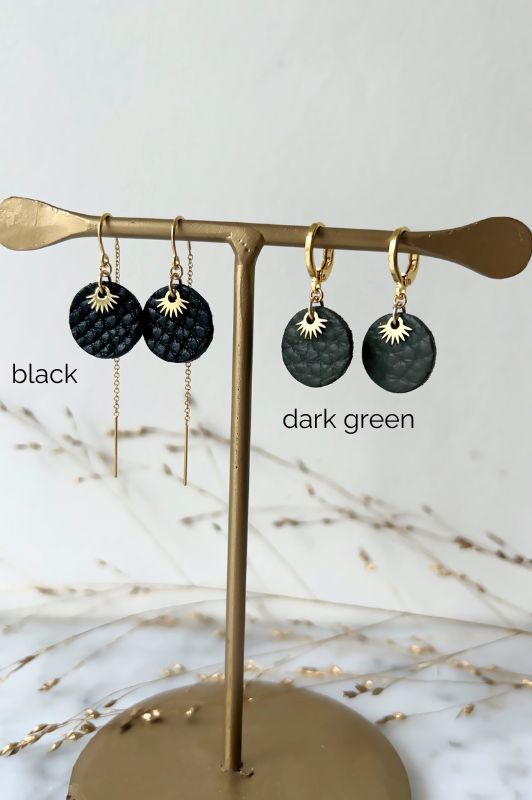 Earrings mini eye in love*leather gold filled*ear chain