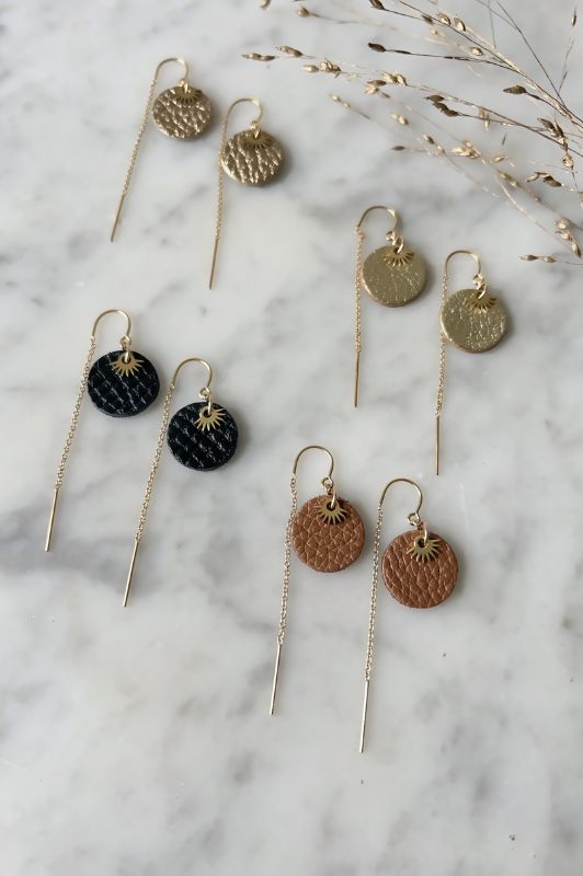 Earrings mini eye in love*leather gold filled*ear chain
