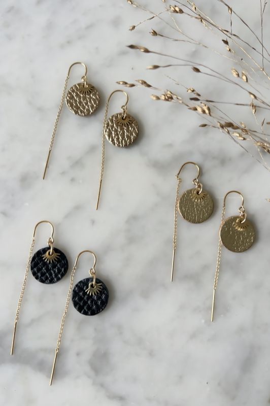 Earrings mini eye in love*leather gold filled*ear chain