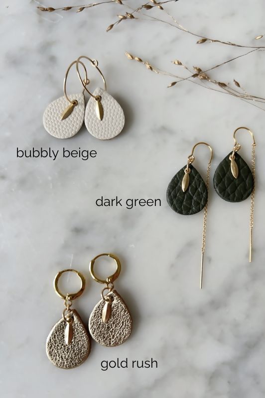 Spiky mini me earrings*leather gold filled*ear chain