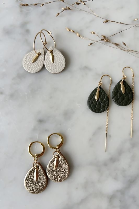 Spiky mini me earrings*leather gold filled*ear chain