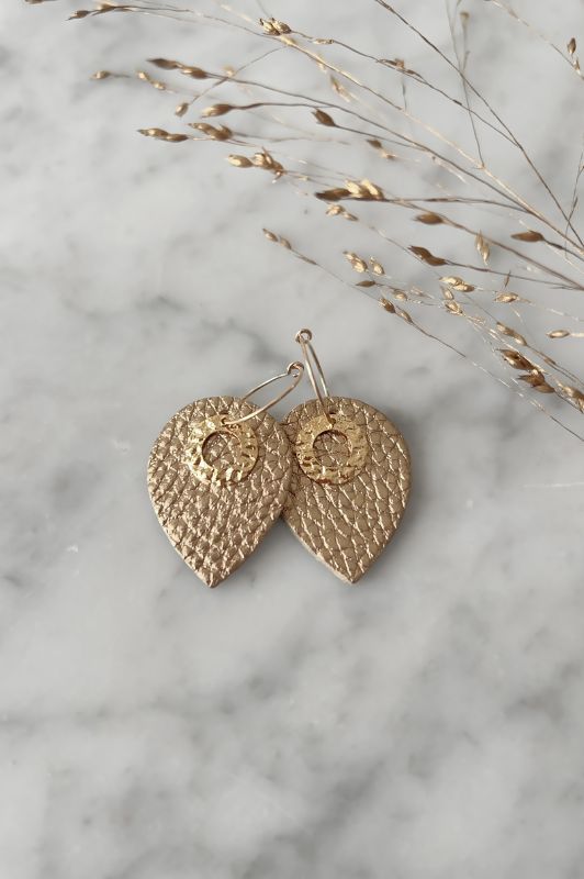 Earrings see through little love*leather gold filled