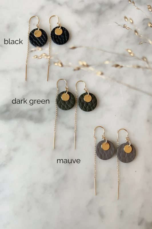 Earrings mini eye on you*leather gold filled*ear chain
