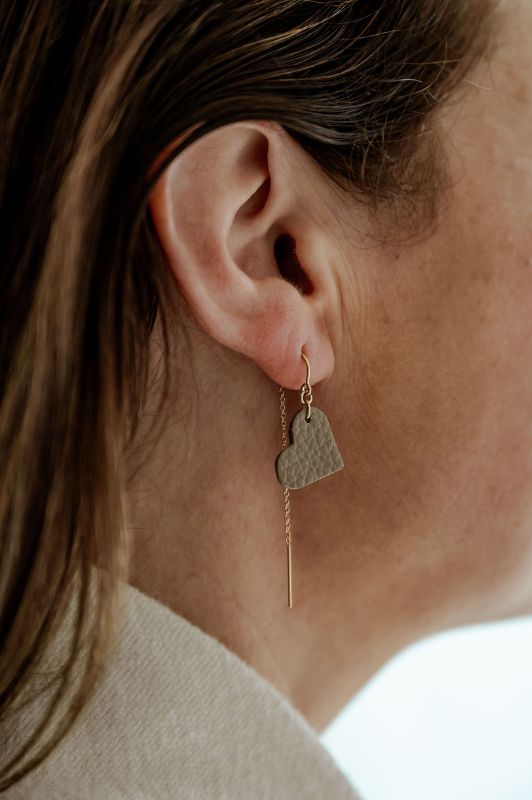 Earrings true love*leather gold filled*ear chain